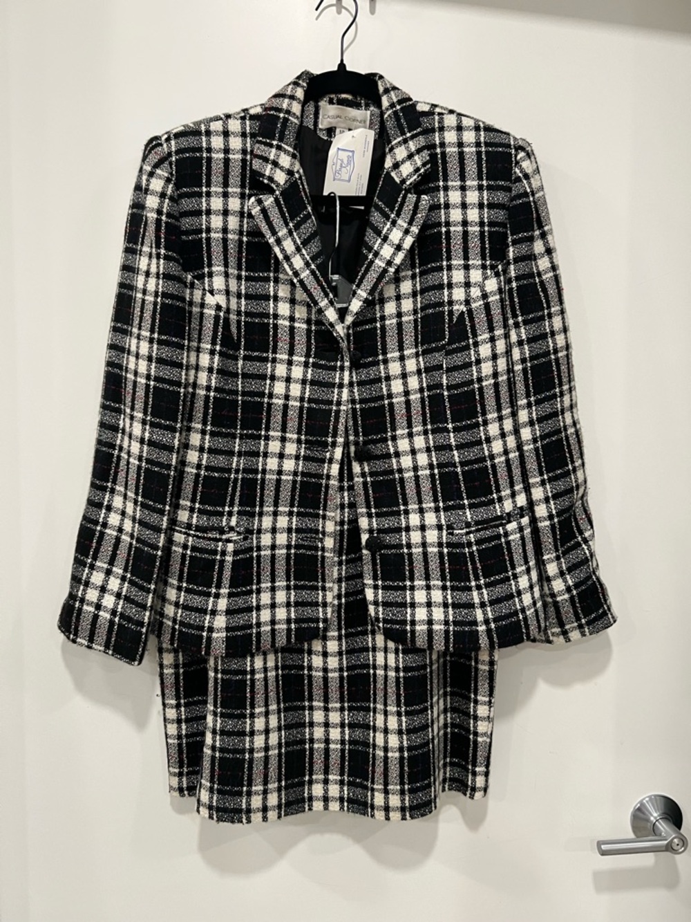 Vintage Casual Corner Black and White Plaid Blazer and skirt set